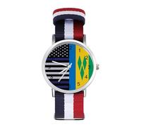 US and Saint Vincent and The Grenadines Flag Trendy Wrist Watches for Unisex Classic Casual Braided Strap Quartz Watch