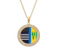 US And Saint Vincent And The Grenadines Flag Women's Diamond Necklace Shiny Rhinestones Pendant Jewel Necklaces Romantic Trendy
