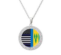US And Saint Vincent And The Grenadines Flag Women's Diamond Necklace Shiny Rhinestones Pendant Jewel Necklaces Romantic Trendy