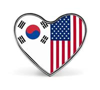 US and South Korean Flag Heart Lapel Tie Pin Brooch Badge Cute Funny Love Shape Clothes Hat Accessories for Men Women Couples
