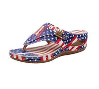 US Anniversary Sandals for Women: Red Blue Patriotic US Flag Pattern Sandals - Comfortable Padded Summer Shoes for Festivals, Walking and Everyday Shoes Red Women, colourful, 5 UK