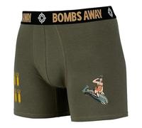 US Army Bombs Away Boxer Shorts WW2 Pin Up Girl Design | Retro Military Style Cotton Stretch Mens Boxers | Vintage Army Inspired Mens Underwear with Elastic Waistband