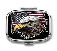US Army Cool American Flag Eagle Pill Case Portable Medicine Organizer Compact Travel Pill Box Small Metal Medicine Box for Purse Pocket Pill Container Holder 2 Compartments Medication Holder