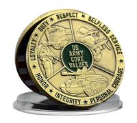 US Army Core Values Challenge Coin - Loyalty, Duty, Respect, Integrity - Military Coin with Transparent Protective Case