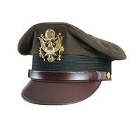 US Army Officers WW2 Peaked Crusher Crush Style VISOR CAP Service Hat - Olive Green (XL (60-61cm))