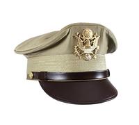 US Army Officers WW2 Peaked Crusher Crush Style VISOR CAP Service Hat - Summer Khaki (Small (54-55cm))