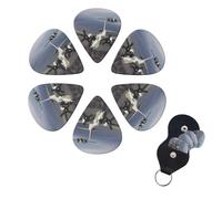 US Army Plane Guitar Picks 6 Pack, 0.71mm Thickness Celluloid Bass Pick with Leather Guitar Pick Holder Keychain Abstract Art Pics Plectrum for Acoustic Electric Guitar, Ukulele, Bass