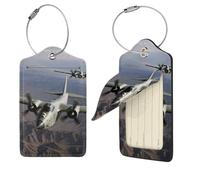 US Army Plane Luggage Tag 4 PCS PU Leather Suitcase Tags Identifiers Travel Tags with Privacy Protection and Stainless Steel Loop Luggage Bag Tag for Women Men