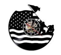 US Army Vinyl Record Wall Clock Coast Guard American Flag Navy Marines Vintage Veteran Decorative Clock Military Retirement Gift Without LED