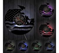US Army Vinyl Record Wall Clock Coast Guard American Flag Navy Marines Vintage Veteran Decorative Clock Military Retirement Gift With LED