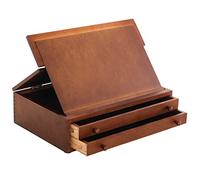 US Art Supply Walnut 2-Drawer Adjustable Wooden Storage Box with Fold Up Solid Drawing Easel