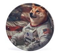 US Astronaut Dog Shiba Inu Iron Hanging Picture Round Metal Tin Sign Wall Art Prints Artwork for Living Room Decor