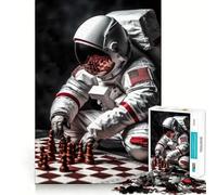 US Astronaut Playing Chess 1000 Piece Jigsaws for Adults Brain Recall Game Tight Interlock No Gaps Calming Mental Break Activity (38x26cm)