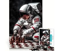 US Astronaut Playing Chess 1000 Piece Puzzle For Adults Mind Skill Play Laser Cut for Flawless Fit Rewarding Activity for Rainy Days (38x52cm)