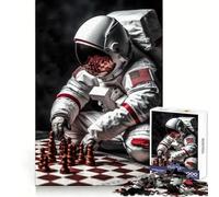 US Astronaut Playing Chess Adults 1000 Piece Jigsaw Puzzle Analytical Skill Soft Distraction Tight Join Cozy Xmas Gift (38x26cm)