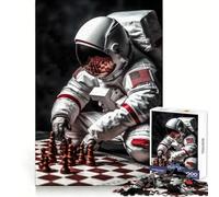 US Astronaut Playing Chess Jigsaw Puzzles for Teenagers 1000 Piece Thought Training Quiet Recreation Uniform Cut Unique Xmas Gift (38x52cm)