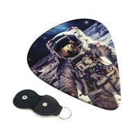 US Astronaut Travel Moon Guitar Picks 6 Pcs, 0.46mm Thickness Celluloid Plectrum with Leather Picks Holder, Personalized Guitar Pick for Bass Electric Acoustic Guitars Lovers Gift