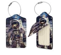 US Astronaut Travel Moon Luggage Tag for Suitcase PU Leather Suitcase Tag with Stainless Steel Loop and Address Card Baggage Tags Cute Bag Name Travel Tags ID Labels for Women Men 2 PCS