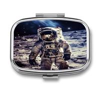 US Astronaut Travel Moon Pill Box 2-Compartment Portable Travel Square Pill Case Daily Pill Holder with Store Vitamins Pocket Medicine Organizer for Office Home Fish Oil