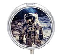 US Astronaut Travel Moon Round Pill Box Cute Small Fish Oil Cases Portable 3 Compartment Pill Boxes Round Pill Case with Mirror for Vitamins Medication Supplements Gift