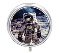 US Astronaut Travel Moon Travel Pill Box Case 3 Compartment Cute Pill Organizer Metal Pill Holder with Mirror Small Medicine Organizer Daily Pill Container for Purse Pocket Portable Meds Box