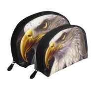 US Bald Eagle Printed Makeup Bags 2-Piece Portable Shell Travel Toiletry Bag Cosmetic Organizer Bag for Women