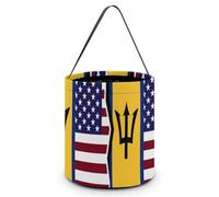 US & Barbados Flag Cute Halloween Candy Bucket Reusable Collapsible Candies Basket Fabric Tote Bags