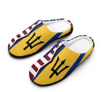 US & Barbados Flag Funny Men's Cotton Slippers Soft Non-Slip Rubber Sole House Slipper Indoor Outdoor