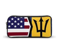 US & Barbados Flag Funny Pencil Case Novelty Pen Holders Pens Pouch Makeup Organize Storage Bag