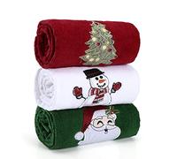 us beipin Christmas Hand Towels, 18x25 In 3 PCS, 100% Cotton, Embroidered Holiday Design, Red, Green, White