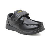 US Brass Boys All Black Touch Fasten Formal School Shoes (Black, Numeric_3)
