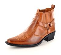 Us Brass Men's EASTWOOD Cowboy boots with Cuban Heel & Western Harness higher ankle style TAN size 11 UK