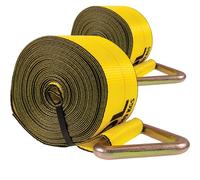 US Cargo Control 4 Inch Winch Strap with D-Ring Fitting, 30 Feet Long, Heavy Duty Trailer Winch Strap for Safe Cargo Securement, Zinc-Coated D-Ring for Easy Attachment, Yellow, 2-Pack