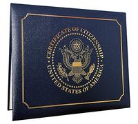 US Citizenship Certificate Holder | US Citizenship Gifts | 2023 Naturalization Certificate Padded Holder with Cover. Golden Great Seal of The United States.
