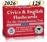 US Citizenship test civics flash cards for the naturalization exam with all official 100 USCIS questions and answers. Illustrated Pocket Box set flashcards to help study for the American Civics