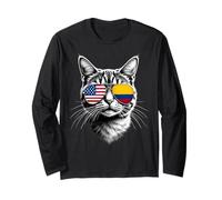 US Colombian Cat Sunglasses Design Colombia USA Flag Long Sleeve T-Shirt