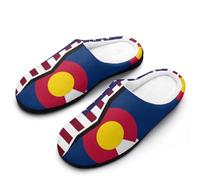 US & Colorado State Flag Funny Men's Cotton Slippers Soft Non-Slip Rubber Sole House Slipper Indoor Outdoor