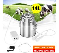 (US, Cow) 14L Electric Milking Machine Stainless Steel Milker Farm Cow Goat Vacuum Suction Pump Bucket Automatic Cattle Milking Equipment