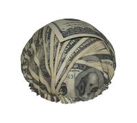 US Dollar Currency Money Printed Hair Wrap, Double Layer Shower Cap For Women, Reusable Hair Protector For Bathing