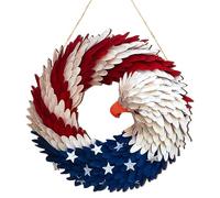 US Flag Bald Eagle Wreath, Patriotic US Handcrafted Memorial Day Decor, 2D Brave Wings Exquisite Wooden Door Sign For Home Lawn Independence Day