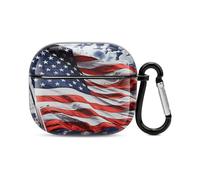 US Flag Bluetooth Earbuds Case Cover Full Body Shockproof Protection Hard Case Support Wireless Charging with Keychain Personalized Gift for AirPods 3