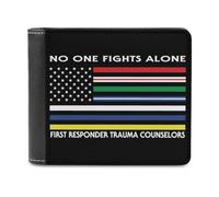 US Flag No One Fights Alone First Responder Men's Bifold Wallet Slim Cash Card Holder Leather Purse