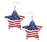 Us Flag Printed Leather Pierced Earring Set, 1 Pair Lightweight Bohemian Earrings Birthday Party Jewelry Gifts For Women