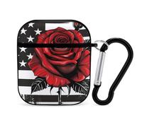 US Flag Red Rose Earphone Case Cover Compatible with AirPods 1&2 Shockproof Bluetooth Headset Case Black-style