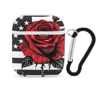 US Flag Red Rose Earphone Case Cover Compatible with AirPods 1&2 Shockproof Bluetooth Headset Case White-style