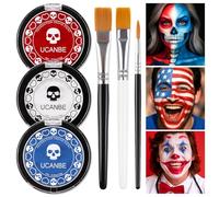 US Flag Red White Blue Joker Face Body Paint with Brushes for Halloween & 4th of July USA Independence Day America’s Patriotic Parades, Face Painting Kit for Adults Devil Dress-Up Costume Cosplay
