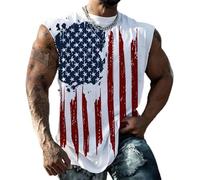 US Flag Tank Top Mens 4th of July Shirt Patriotic USA Sleeveless Graphic Muscle Shirts Summer Workout Gym Funny Tanks Short Sleeve Workout Men White