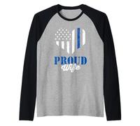 US Flag | Thin Blue Line Heart | Police Officer | Proud Wife Raglan Baseball Tee