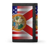 US & Florida State Flag Fashion Trifold Wallets with Key Ring Lightweight Front Pocket Tri-Fold Wallet