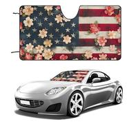 US Flower Flag Funny Car Windshield Sun Shade Collapsible Vehicle Front Window Visor Heat Insulation Cover 51"×28" 55"×30"